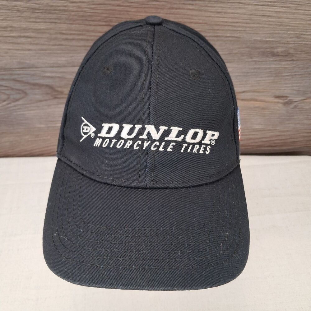 Dunlop Motorcycle Tires Embroidered Adjustable Black White Trucker Cap Hat